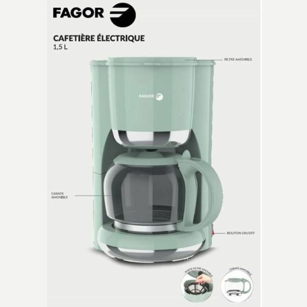 Cafetera de Goteo Fagor FG1560 1,5 L – 12 Tazas | 1080W, Jarra de Cristal y Función Mantener Caliente 3