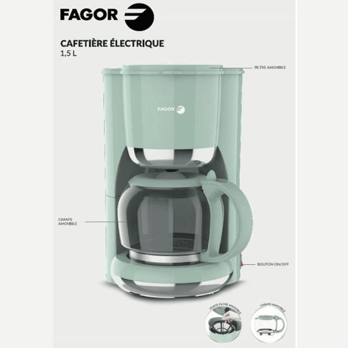 Cafetera de Goteo Fagor FG1560 1,5 L – 12 Tazas | 1080W, Jarra de Cristal y Función Mantener Caliente 3