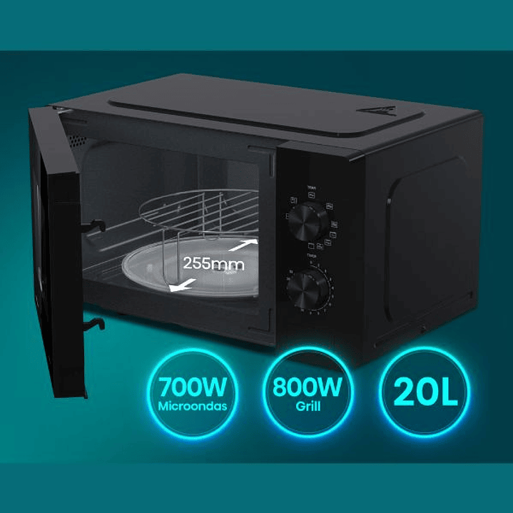 Microondas Hisense H20MOBP1G 20L con Grill 1000W – Microondas Compacto 700W Negro con 5 Niveles de Potencia 4