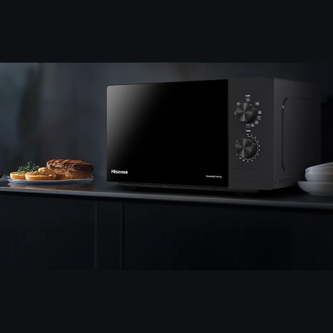 Microondas Hisense H20MOBP1G 20L con Grill 1000W – Microondas Compacto 700W Negro con 5 Niveles de Potencia 5