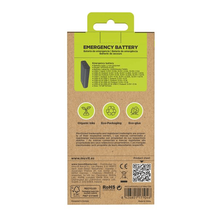 Powerbank Muvit for Change DP200G-R-PD 20000mAh 20W USB-C | Batería Externa Negra 9