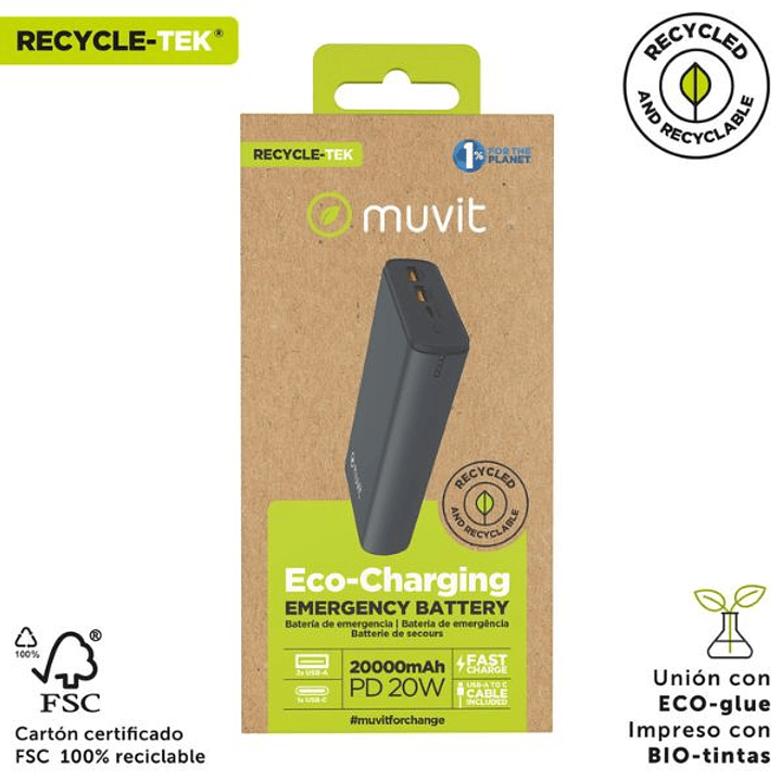 Powerbank Muvit for Change DP200G-R-PD 20000mAh 20W USB-C | Batería Externa Negra 3