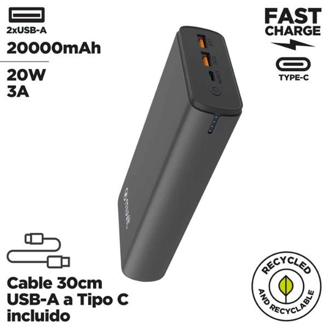 Powerbank Muvit for Change DP200G-R-PD 20000mAh 20W USB-C | Batería Externa Negra 5