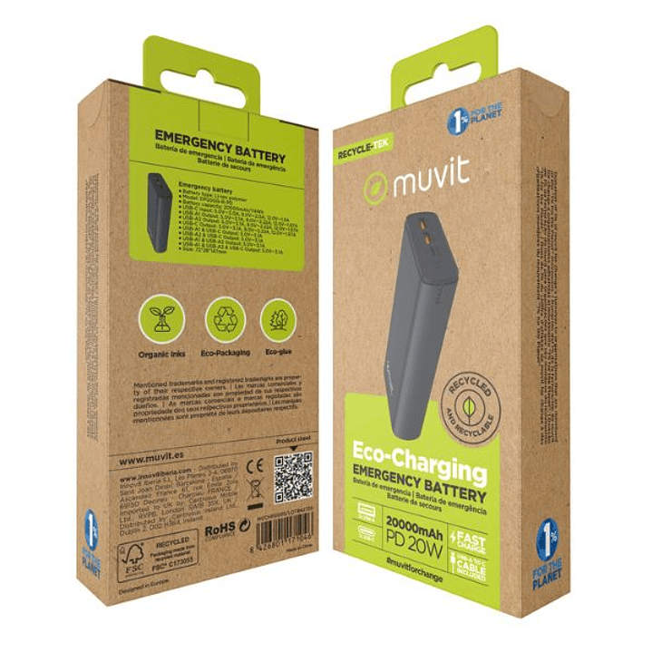 Powerbank Muvit for Change DP200G-R-PD 20000mAh 20W USB-C | Batería Externa Negra 6