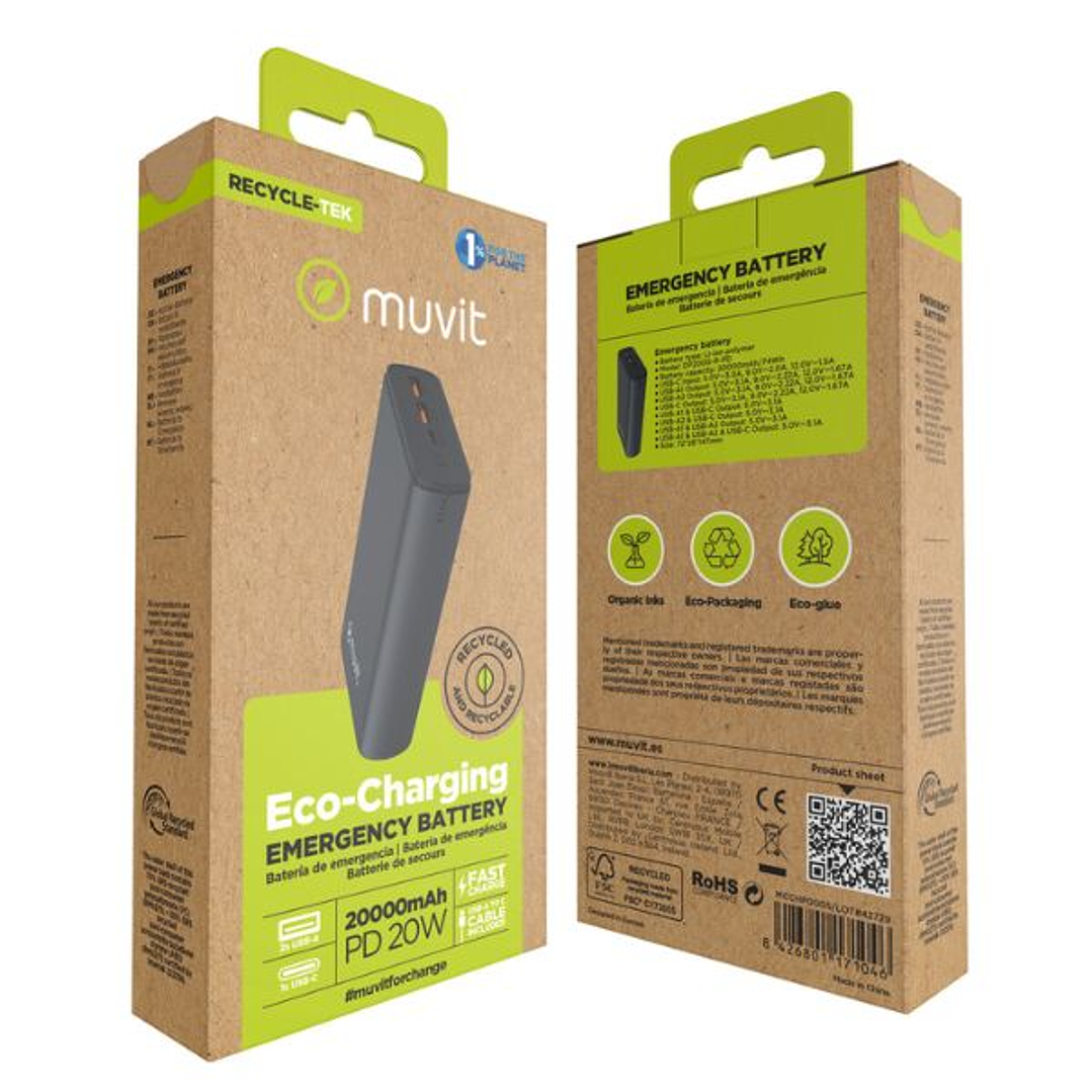 Powerbank Muvit for Change DP200G-R-PD 20000mAh 20W USB-C | Batería Externa Negra 7