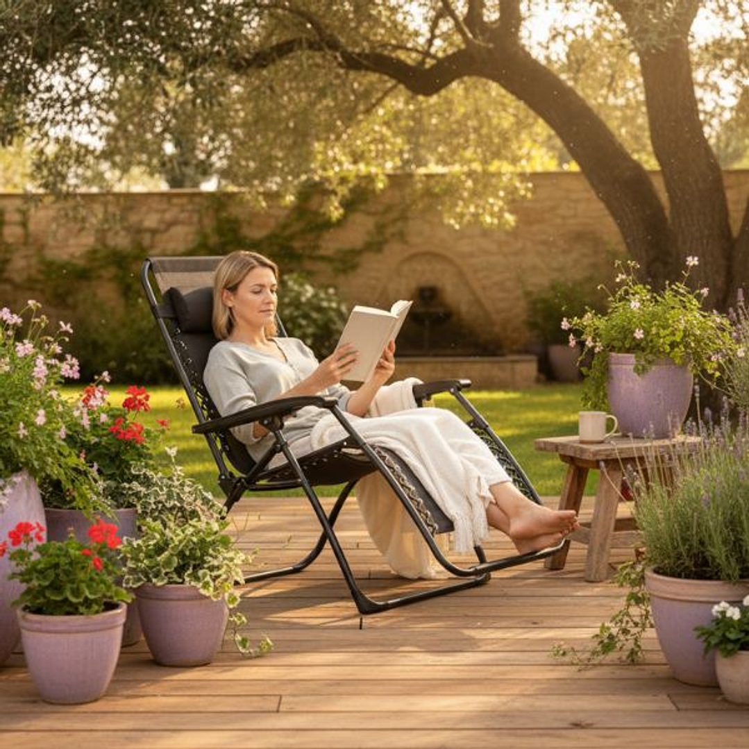 Silla Exterior Plegable Marbueno Negra 90x108x66 cm | Silla Portátil Camping 5