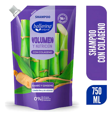 Shampoo Ballerina Volumen y Nutricion Doypack 750 ml
