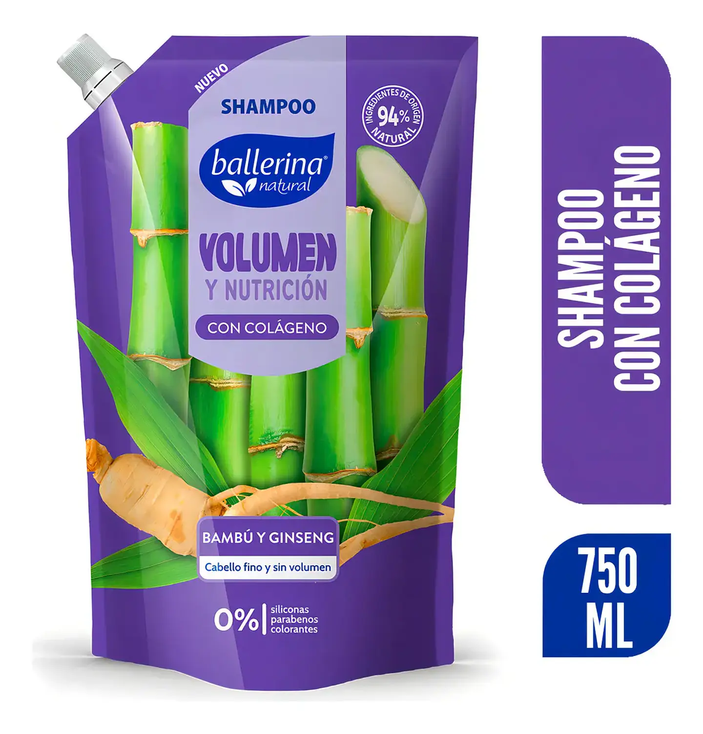 Shampoo Ballerina Volumen y Nutricion Doypack 750 ml 1