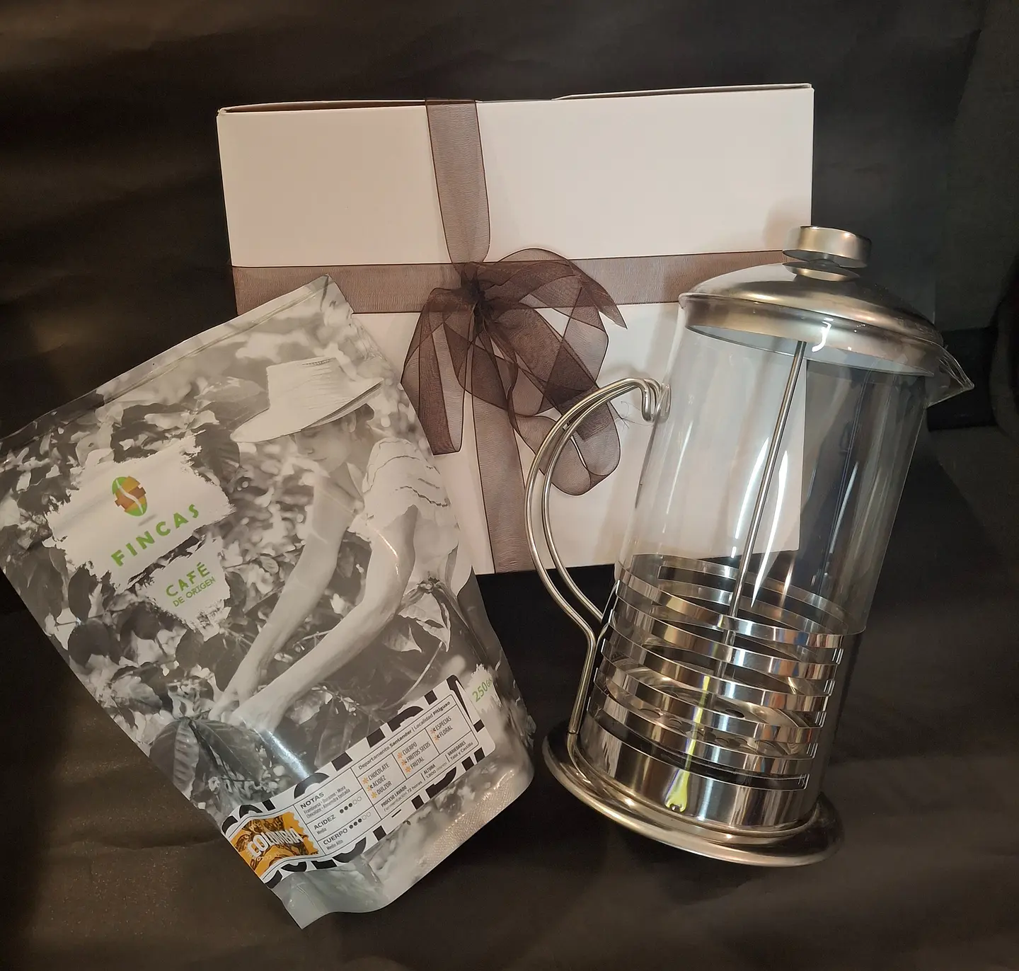 Promo café + cafetera francesa gris 1000 ml + caja 1