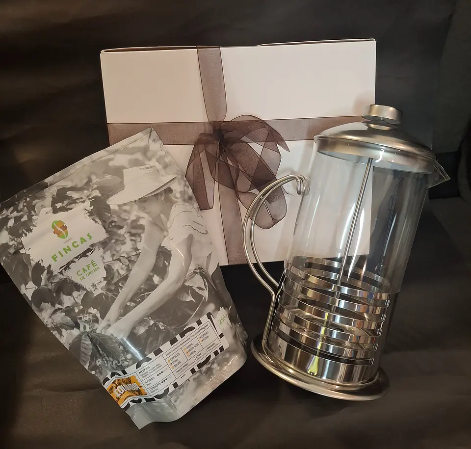 Promo café + cafetera francesa gris 1000 ml + caja 1