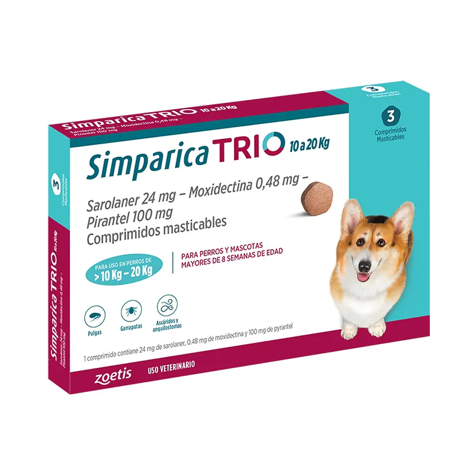 SIMPARICA TRIO 10 - 20 KG 3 COMPRIMIDOS 1