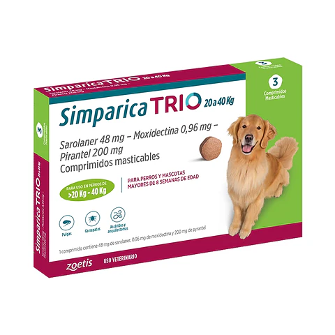 SIMPARICA TRIO 20 - 40 KG 3 COMPRIMIDOS
