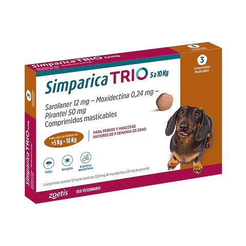 SIMPARICA TRIO 5 - 10 KG 3 COMPRIMIDOS