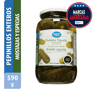 Pepinillos Enteros Baby, Drenado 590 g - Neto 1000 g