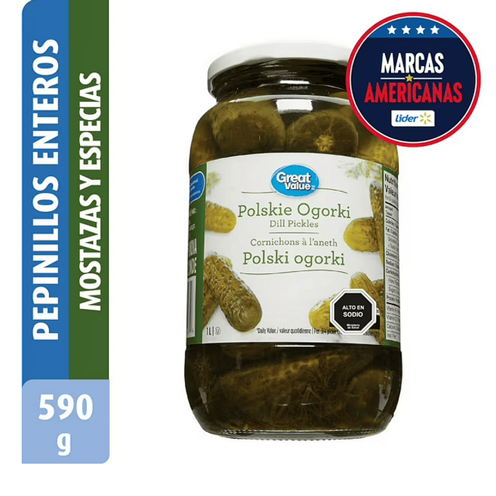 Pepinillos Enteros Baby, Drenado 590 g - Neto 1000 g 1