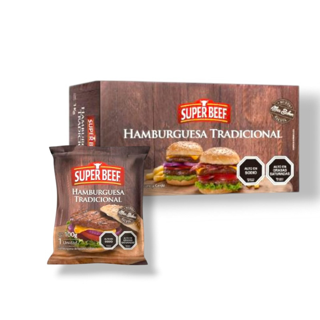 Hamburguesa Vacuno Super Beef Caja 5.6 Kg (56 X 100 Gr) 1