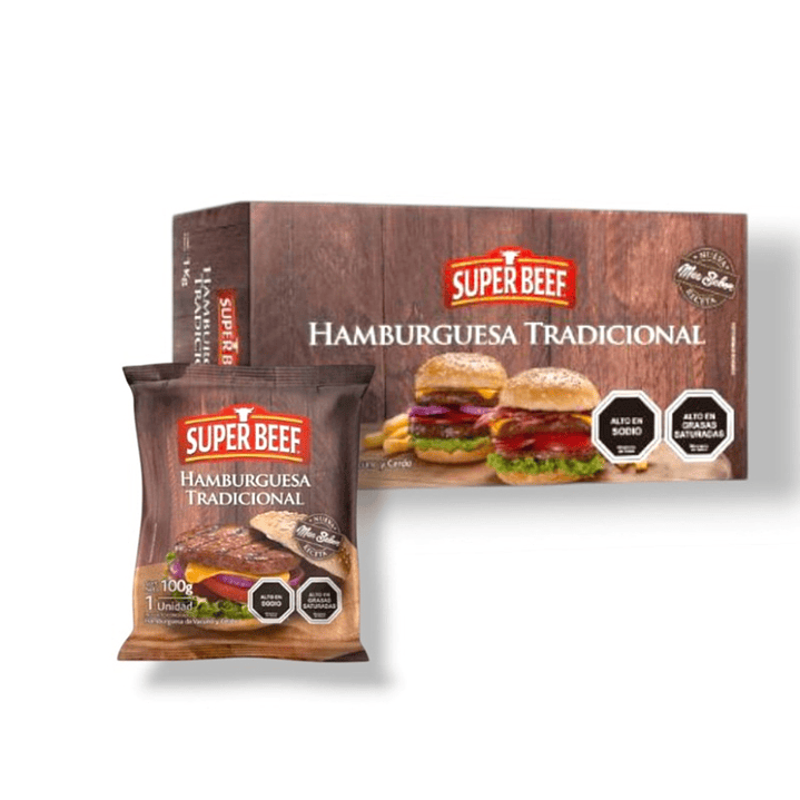 Hamburguesa Vacuno Super Beef Caja 5.6 Kg (56 X 100 Gr) 1