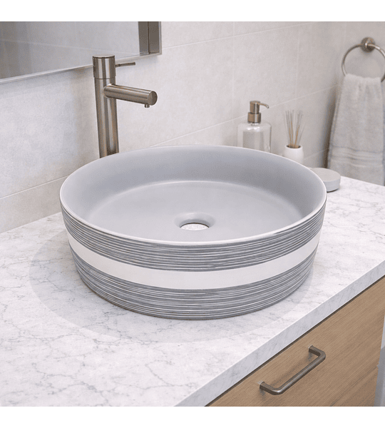 LOZA DE SOBREPONER PARA LAVAMANOS GRIS MATE CON BLANCO