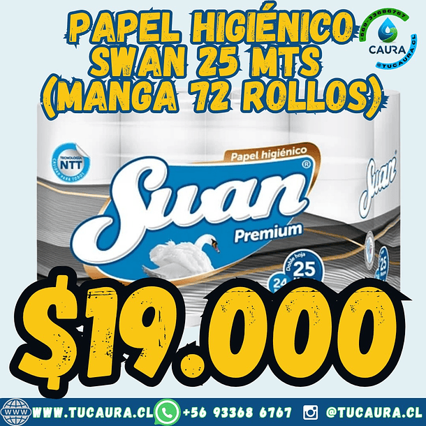 MANGA PAPEL HIGIENICO PREMIUM SWAN 24X25 MT (72 ROLLOS)