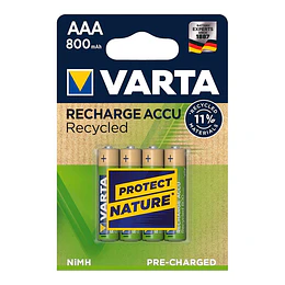 [Demo] Pilha Varta Recarregável Accu Aaa - Hr03 800ma Recycled (Blíster 4 Unid.) Ø10,5x44,5mm
