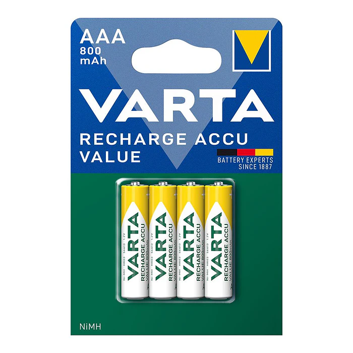 [Demo] Pilha Varta Recarregável Accu Aaa - Hr03 800ma (Blíster 4 Unid.) Ø10,5x44,5mm