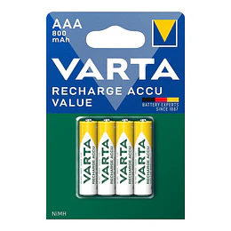 [Demo] Pilha Varta Recarregável Accu Aaa - Hr03 800ma (Blíster 4 Unid.) Ø10,5x44,5mm