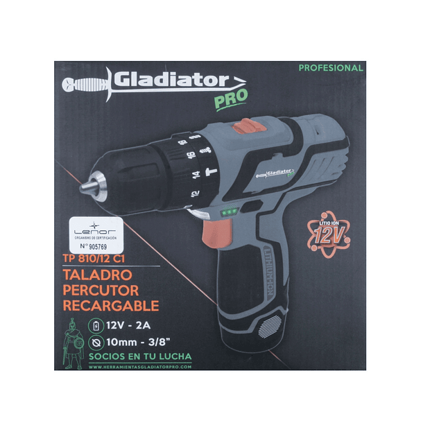 Taladro Percutor Inalambrico 10mm 12v GLADIATOR TP 810/12 C1  12