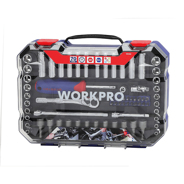 JUEGO DE DADOS 1/4' DE 70 PIEZAS WORKPRO 1