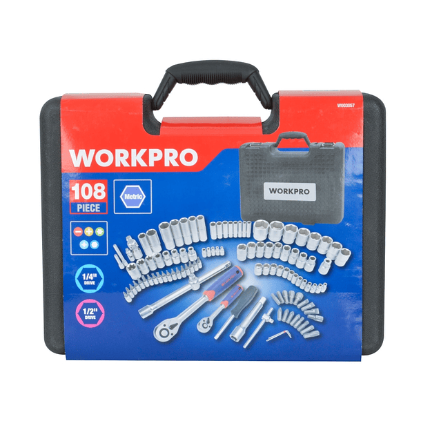 JUEGO DE HERRAMIENTAS LLAVES Y DADOS 108 PIEZAS WORKPRO 6