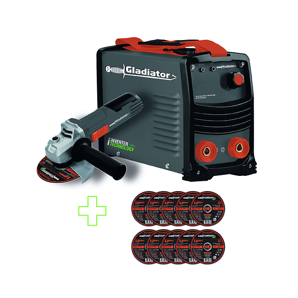 SOLDADORA ARCO 200AMP + ESMERIL 4,5" IE 6200/8/220 GLADIATOR