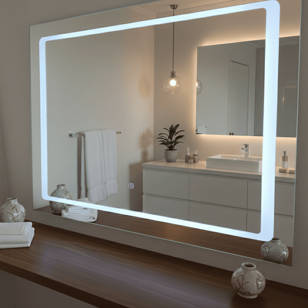 Espejo Rectangular LED 90x70 cm con Luz de Contorno 8