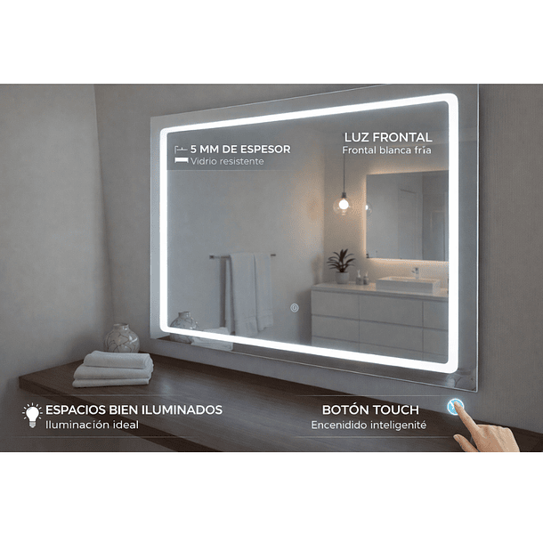 Espejo Rectangular LED 90x70 cm con Luz de Contorno