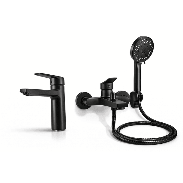 Grifería Negra Baño Monomando Tina Ducha y Lavamanos  Línea Notte – Taumm