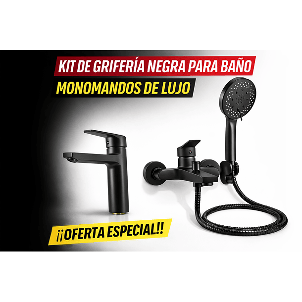 Grifería Negra Baño Monomando Tina Ducha y Lavamanos  Línea Notte – Taumm