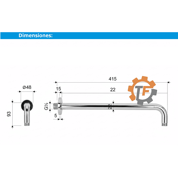 Brazo De Ducha Para Plato Acero Inoxidable 40 Cms 3