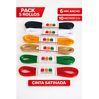 Rollo Cinta Satin Raso Genero 7mm 10 Mts Pack 6 Colores 4