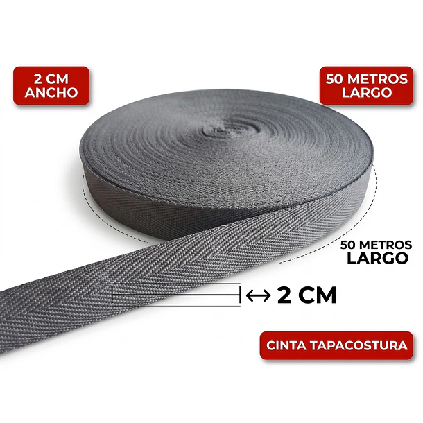 Cinta Espiga Poliester Rollo 20 Mm X 50 Mts Tapa Costura 16