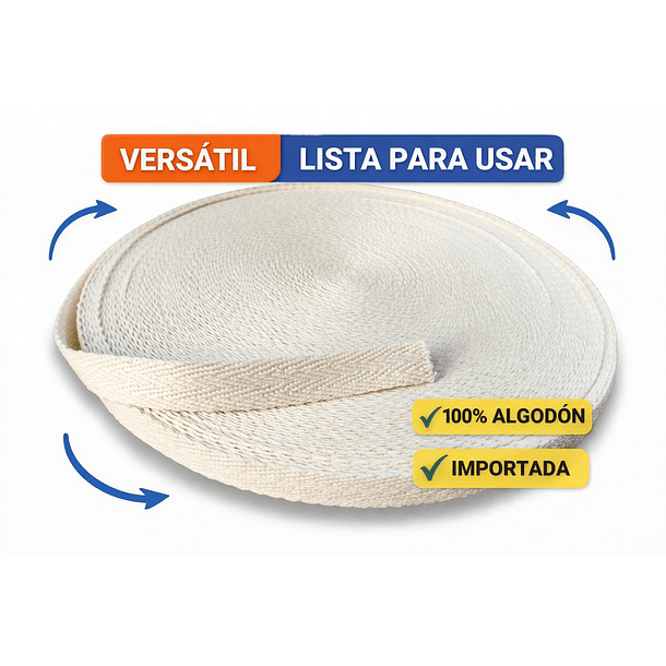 Huincha Mochila Espiga Algodón 50 Mts Anchos: 2, 3 y 4 cms Crudo Natural 2