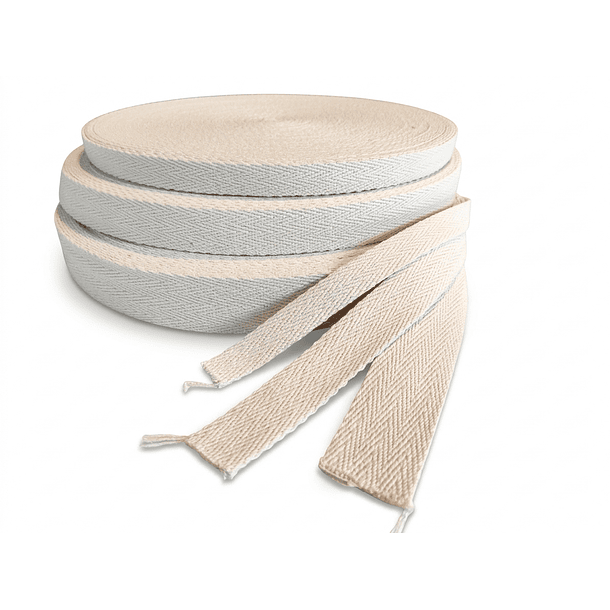 Huincha Mochila Espiga Algodón 50 Mts Anchos: 2, 3 y 4 cms Crudo Natural 20