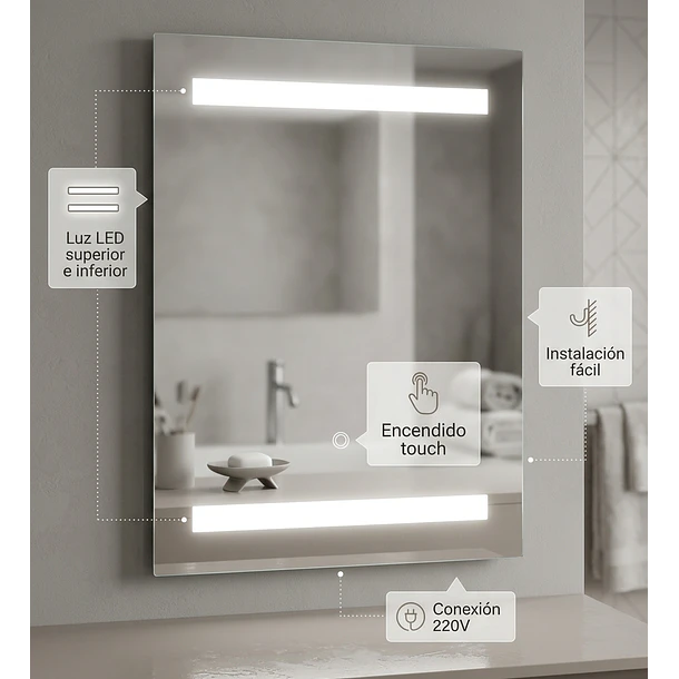 Espejo LED Touch 45x60 cm con Luz Superior e Inferior 4