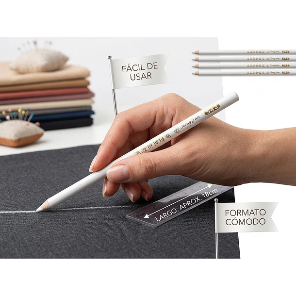 Lápiz Tiza Blanco Para Tela Sastre Pack 10 Costura 7