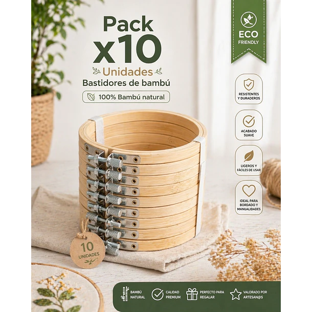 Bastidor de Bordar Madera Redondo 10 cm – Pack 10 Unidades Bambú
