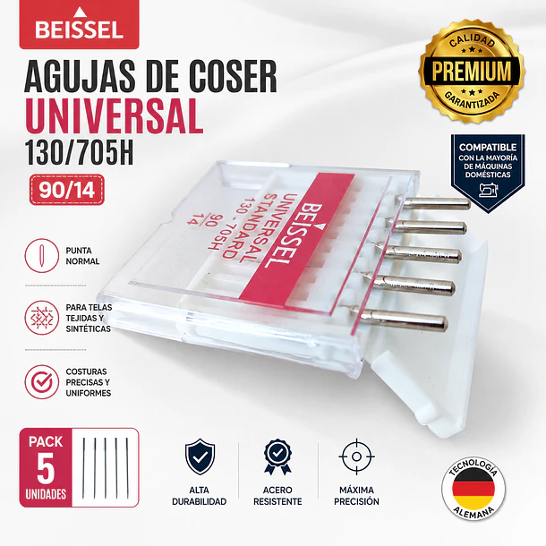 Agujas Máquina De Coser 90/14 130/705H Universal Pack 5 Beissel 2