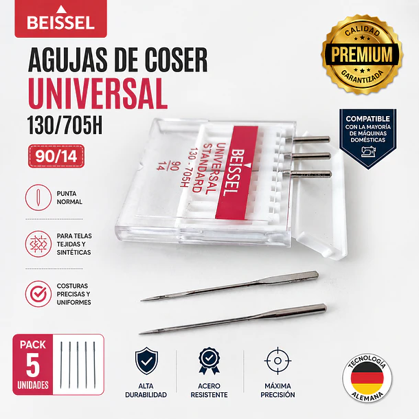 Agujas Máquina De Coser 90/14 130/705H Universal Pack 5 Beissel 3