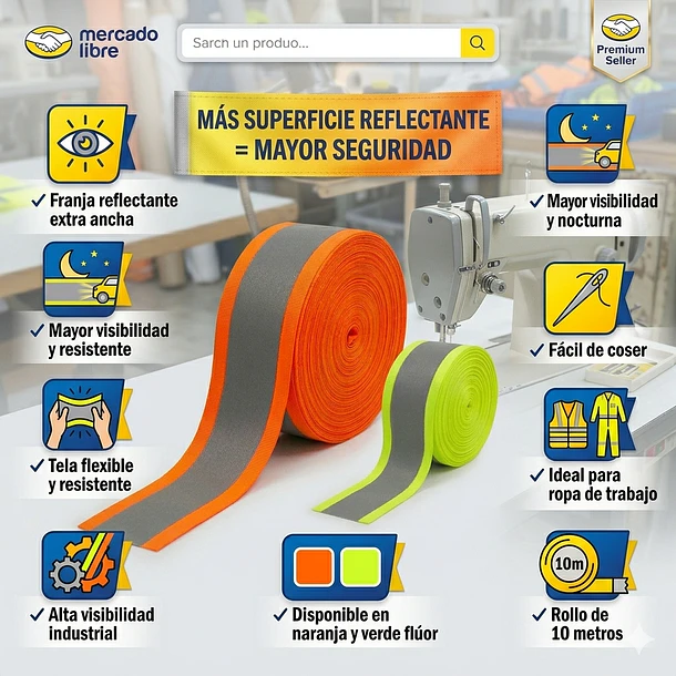 CINTA REFLECTANTE TEXTIL DE SEGURIDAD 7 CM X 10 METROS 6