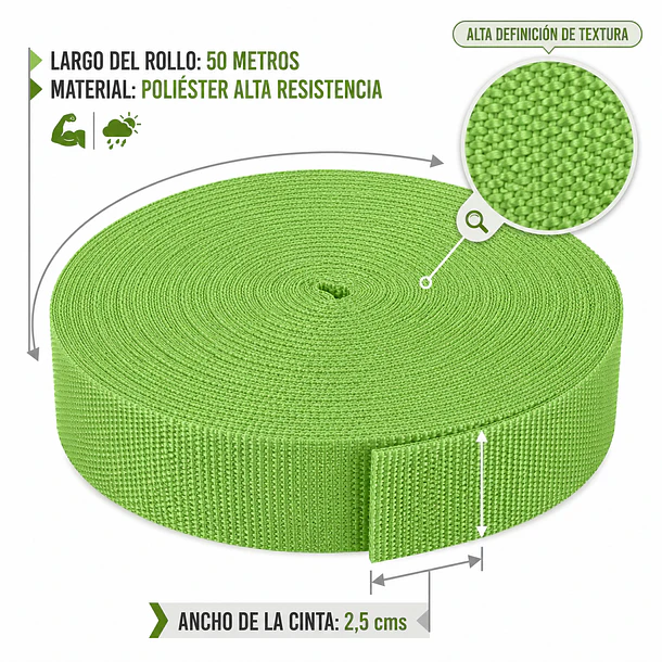 Huincha de Mochila 2,5 cms de ancho por 50 mts de largo - Colores Varios 27