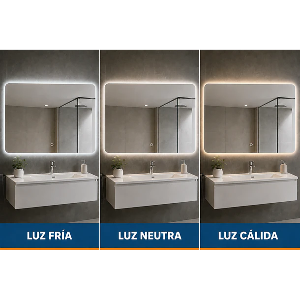 Espejo Rectangular LED Touch 70x100 cm – Luz Posterior con 3 Tonos de Iluminación 3