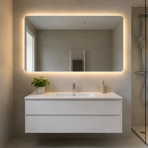 Espejo Rectangular LED Touch 70x100 cm – Luz Posterior con 3 Tonos de Iluminación 9