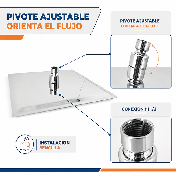 Plato Ducha Cuadrado Acero Inoxidable 25x25 Cms 3