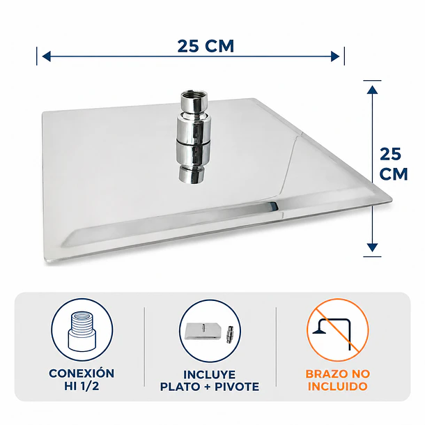 Plato Ducha Cuadrado Acero Inoxidable 25x25 Cms 4